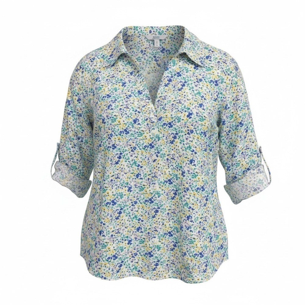 Croft & Barrow Floral Button-Up Blouse | Roll-Tab Sleeves | 1X - Picture 3 of 12